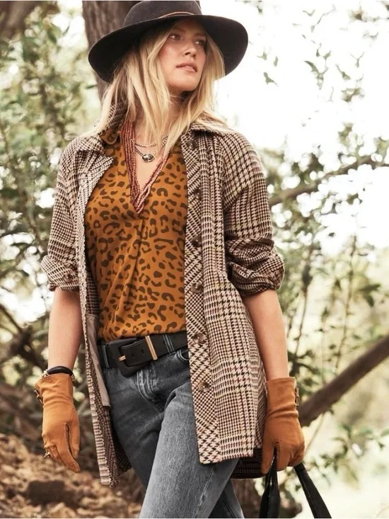 CAbi Yorkshire shacket jacket tan houndstooth cotton size S - Picture 2 of 13